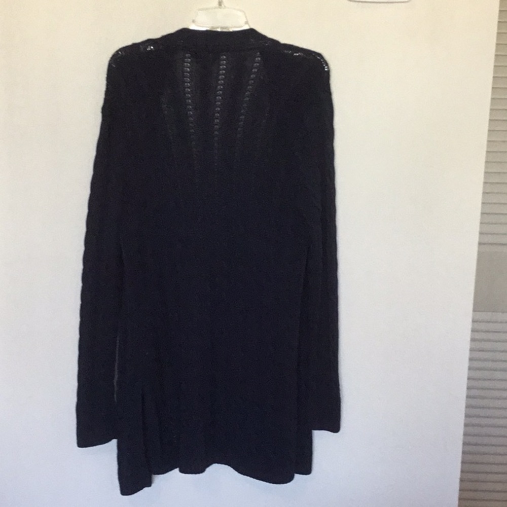 Ralph Lauren long open front cable knit cardigan in navy blue - Picture 4 of 6